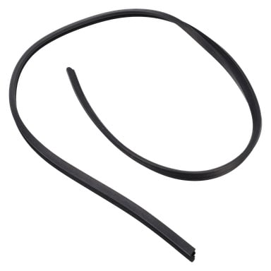 Svart spiralad gummitätningslist, platt kant och spår, designade för att täta dörrar eller fönster mot luft- och vattenläckage.