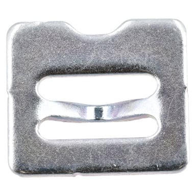 Närbild av Stator F. 018208 med ett glansigt, rektangulärt metallspänne med två spår, en upphöjd mittstång och texturerad finish.