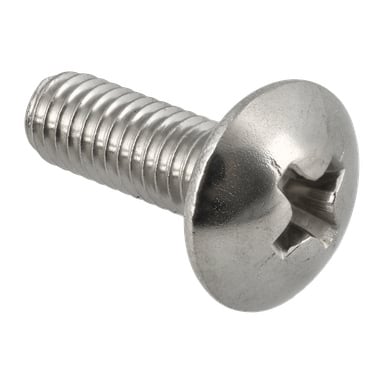 Skruv nr 524 F. 018208: En oanvänd metallskruv med rund, platt Phillips-huvud och fullt gängad axel.