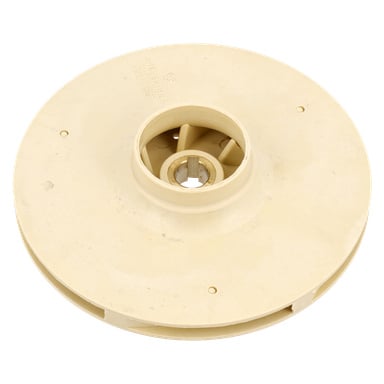 Beige plastimpeller F. 015256/259/273/275 med central nav, radiella stöd, inre hål och spårad ytterkant.