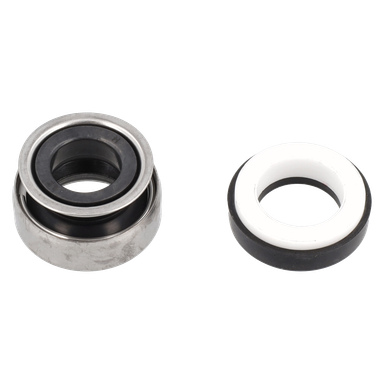 Två mekaniska förseglingar F. 015259 enheter sida vid sida: vänster har ett metallskal med svart ring; Höger har vit mitt, svart yttre ring.