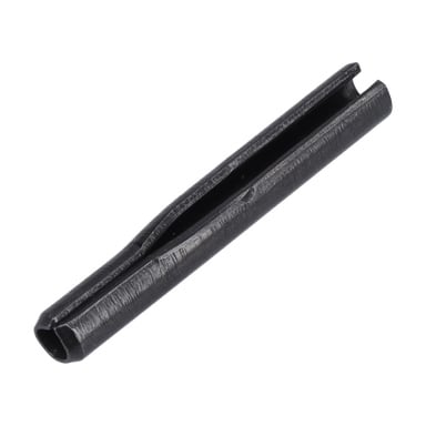 Närbild av Tension Pin F. 022277, en svart metallfjädernål med längdgående slits, fasade ändar och matt textur.