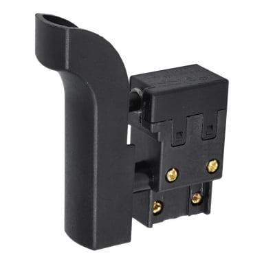 Närbild av Power Switch Hammer Drill som framhäver dess svarta plast- och metallkonstruktion, skruvterminaler och ett böjt handtag.