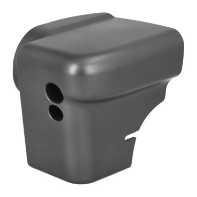 Frame End Cap Right 002399" är ett matt grått, rektangulärt hus av plast eller metall med rundade kanter, två cirkulära hål längs ena sidan och en urtagen utskärning vid basen.
