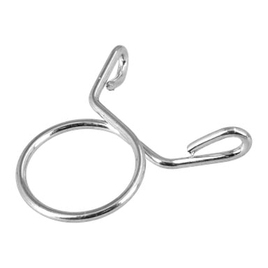 En metallfjäderslangklämma med en cirkulär ring och två böjda handtag, designad för att säkra slangar eller rör ordentligt.