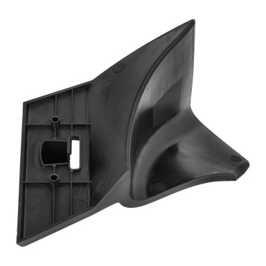 Mulch Plug 022106 to, formowany plastikowy element, zakrzywiony z żebrowanym spodem, prostokątnym otworem i okrągłymi wypukłościami po jednej stronie.
