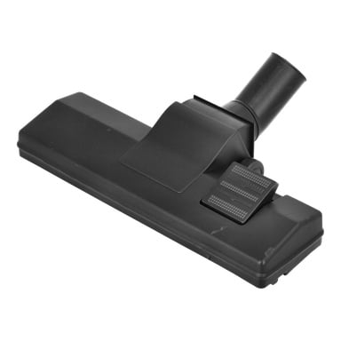 Floor Nozzle F. 009639 är ett svart plastvakuumtillbehör med rektangulär bas och vinklad röranslutning.