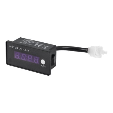 Multimeter F. 026523 har en rektangulär display, lägesknapp, kort svart kabel och en vit plastkontakt.