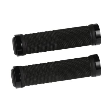 Zwei schwarze Kayoba-Lenker-Griffe mit strukturierten Oberflächen und glatten Endkappen liegen parallel zueinander.