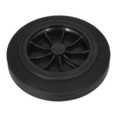 Wheel Rubber 663000 Waste Bin har ett svart plasthjul med fast mönster och flera ekrar som strålar ut från mittnavet.