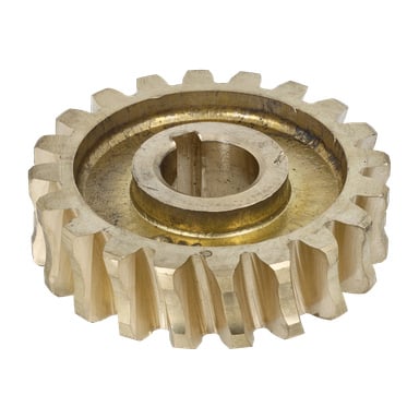 En använd Worm Gear snöblåsare med vinklade tänder, mittborrning och nyckelspår, som visar synliga repor och missfärgningar.