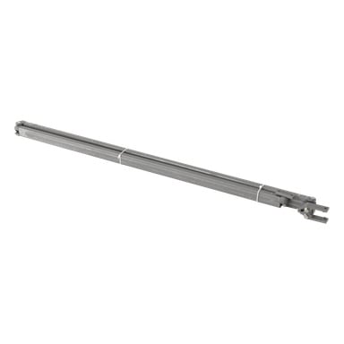 En lång grå metallstång från Arm 150:s terrassmarkis, med mekaniska delar i ena änden och hålls fast av två vita buntband.