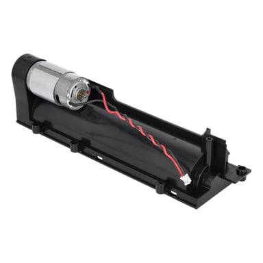 Motor F. Brushes F. 025971 har ett kompakt svart plastfodral, röda och vita tvinnade kablar samt en vit kontaktkontakt.