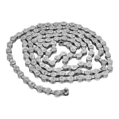 Chain F. 024032, en spiralad metallcykelkedja med sammanlänkade länkar och en öppen länk i änden.