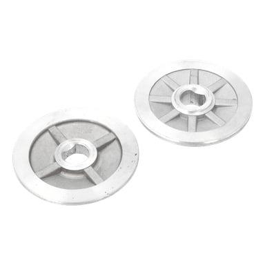 Blade Washer Inner/Out-015654 visar två runda gjutna metallremskivor med centrala hål, stadiga ekrar och platta kanter.
