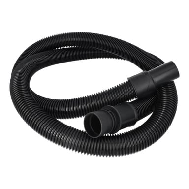 Vac. Cleaner Hose F. 014123 är en svart, flexibel korrugerad slang med plastkopplingar i båda ändarna, prydligt lindad.