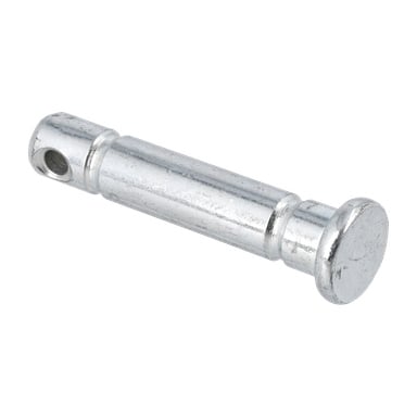 Närbild på en Break-bolt snöslunga metallstift med ett utbrett huvud och ett hål nära ena änden.