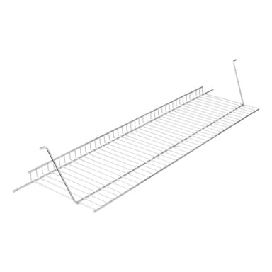 Warming Rack F. 010387 on metallinen lankahylly, jossa on korotetut sivureunat ja koukut, ja joka on esillä viistolla kuvattuna.