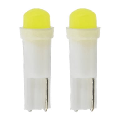Två identiska Hamron LED-billampor (T5, 2-pack) med vita plastcylindriska baser och klargula rundade toppar står upprätt bredvid varandra.