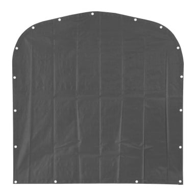 End Cloth Back nr 12 011240 är en mörk, rektangulär presenning med böjd topp, vikmärken och metallringar längs sidorna.