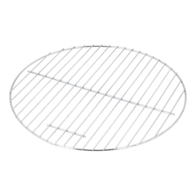 Runt metallgrillgaller med parallella stänger och en liten handtagsektion nära kanten.