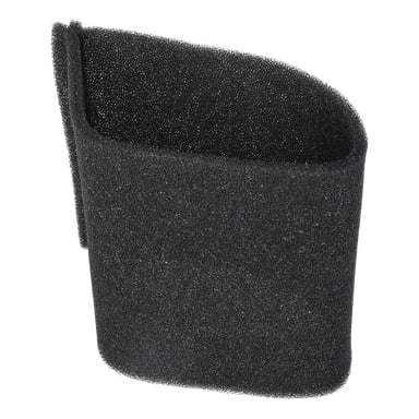 Filter F Motor F. 014123 är ett svart, poröst öppet cellskum med rundade kanter och en delvis cylindrisk form, stående upprätt.