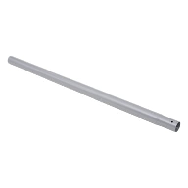 Ett slätt, silverfärgat cylindriskt metallrör. Ena änden är bredare med två små hål; motsatt ände är enkel och stängd.