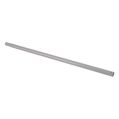 Hjorten är en rak, cylindrisk metallstång med en slät, silvergrå yta, ena smalare änden och ett litet hål nära den andra.