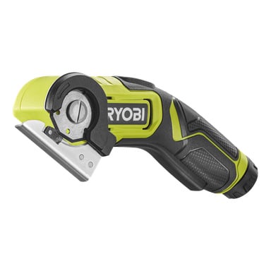 Ryobi USB Lithium multi-saks (RCT4-0) med svart og grønt design, teksturert håndtak og Ryobi-logoen vist på siden; utstyrt med et sirkulært blad delvis dekket av en metallbeskytter.