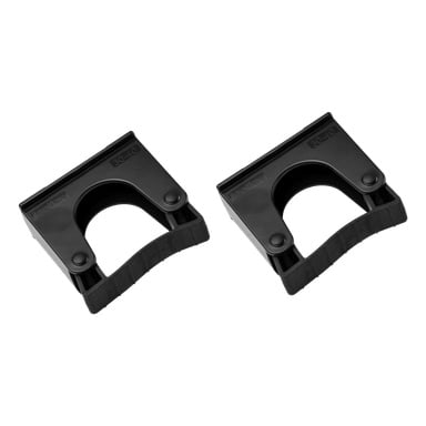 Ett par identiska svarta Toolflex Tool-hållarklämmor med bågformade öppningar och räfflade kanter är vinklade mot betraktaren. Varje klämma har "HOLITA" och "SQ-10" gjutna på sin yta. Det här är en 2-pack.