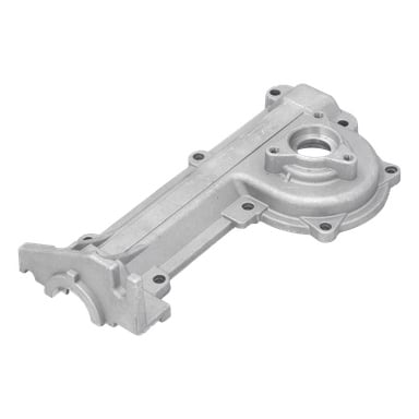 Silver Gearbox rotavatorkomponent med flera bulthål och en böjd ände, liknande ett tändlock eller motordel.