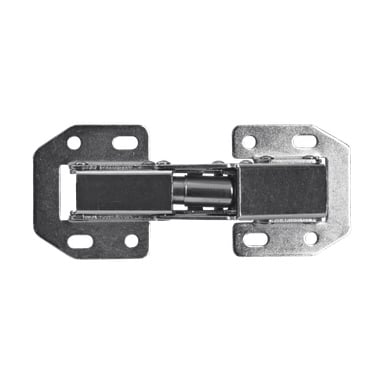 Ovenfra og ned bilde av et to-paknings Hard Head Selvlukkende hengsler, med solid metallkonstruksjon, fire monteringshull på hver side, og den sentrale pivotmekanismen vist i lukket tilstand.