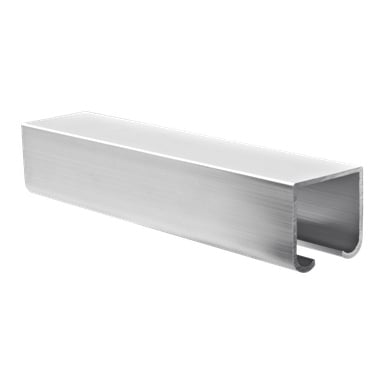 Eine Hardhead-Aluminiumschiene mit einem rechteckigen, U-förmigen Profil und flachen Oberflächen und scharfen Kanten.