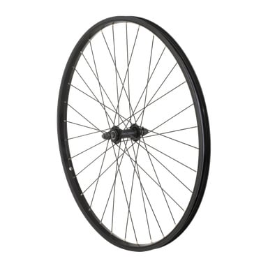 Front Rim Mountain Bike är ett svart hjul med metallekrar och ett centralt nav, placerat upprätt i en liten vinkel.