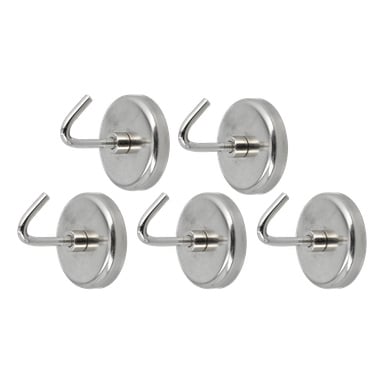 Hard Head Magnetic hook 5-packet visar fem identiska krokar med runda baser och böjda ändar, arrangerade i två prydliga rader.