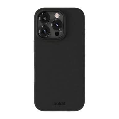 Musta Holdit -puhelimen kuori iPhone 16 Pro Maxille, kuvassa takaa kameran ja salaman leikkauksilla, "holdit" alareunassa.