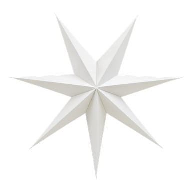 Den vita adventsstjärnan från EKVIP har en skarp, symmetrisk åttauddig form med en texturerad yta.