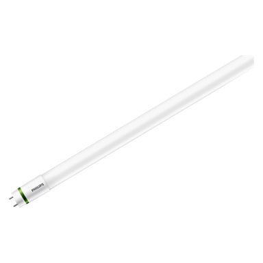 Et diagonalt plassert Philips Tube T8 LED-lys med hvit finish og to metallpinner i hver ende.