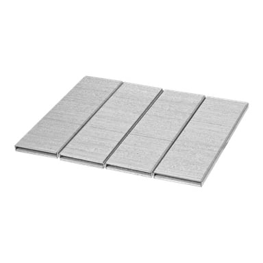 Fyra paket med Hard Head Staples 5000 placeras bredvid varandra, där varje paket innehåller många tätt organiserade silverstaples.