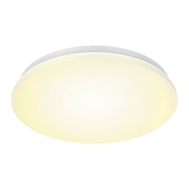 Pyöreä, tasaisesti asennettu Anslut Ceiling LED-valaisin valkoisella huurresuojalla välittää lempeän ja tasaisen valon kattoon.