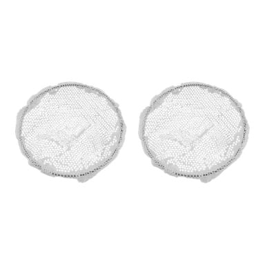 Hard Head Floor Drain Filter 2 Pack visar två identiska runda vita nätskydd med hexagonala mönster och vågiga kanter sida vid sida.