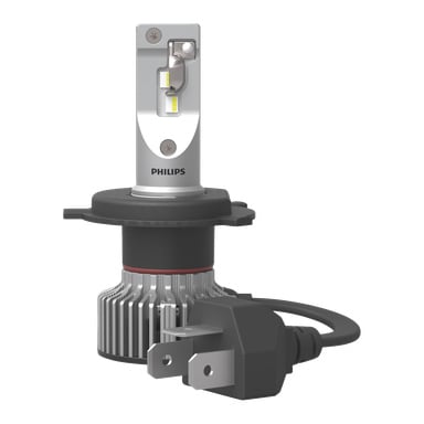 Philips Ultinon Pro6000 Standard LED-strålkastare för bilar, paket om 2, har metallkylflänsar, synliga LED-lampor och tvåpoliga sladdar.