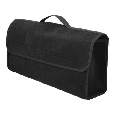 Die Hamron Car Boot Bag ist eine schwarze rechteckige Filztasche mit Klappenverschluss und einem Tragegriff oben.