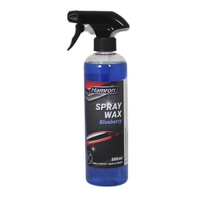 Wosk Hamron Spray, aromatyczny o jagodach, butelka z rozpylaczem 500 ml z etykietą czerwonego samochodu i zapewnieniami o dodatkowym połysku i ochronie.
