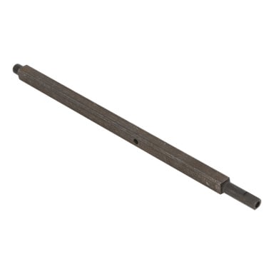 En snöskoprulleaxel med en lång rektangulär metallstång, cylindrisk ände och centralt hål.