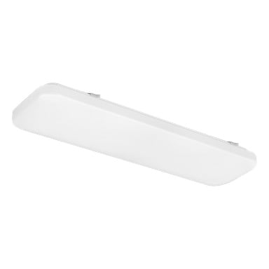 Anslut LED-armaturer med rektangulært hvitt takdesign og avrundede kanter, plassert i en svak vinkel.