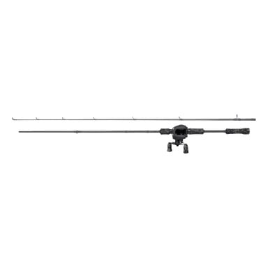 Abu Garcia MAX X Black OPS Casting Combo, svart och grå kamouflage-betesspö och rulle i två delar med ergonomiska grepp.