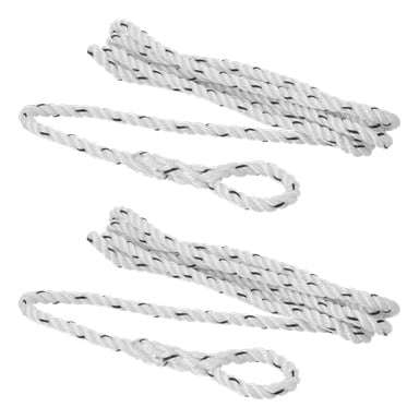 Hamron Fender Rope 2 Pack zawiera dwie równoległe białe liny z czarnymi plamkami, każda z pętlą na jednym końcu.