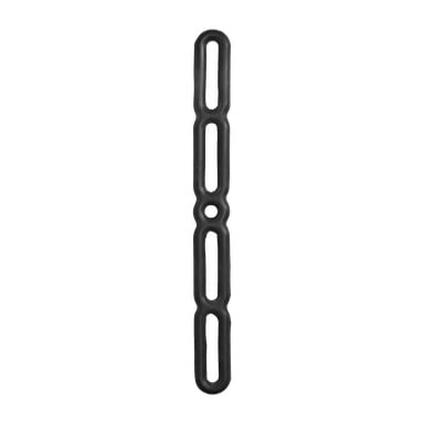 , wydłużony plastikowy pasek z Hamron Cover Straps 4 Pack z czterema owalnymi otworami i małym okrągłym otworem pośrodku.