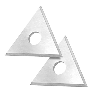 To Hard Head trekantede skrapeblader (2-pakning) overlapper, begge med skarpe kanter, børstet metallfinish og midthull.